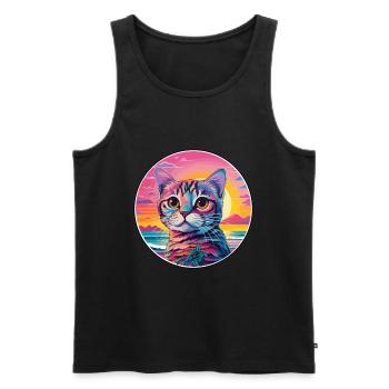 Singapura Chat Race Aquarelle Dessin animé Kawaii Pet - Débardeur bio Premium Homme - noir - Devant - Michal (187cm)