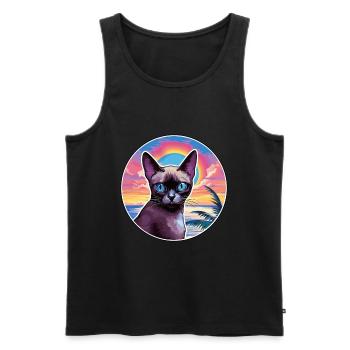 Chat siamois race aquarelle dessin animé Kawaii animal de compagnie - Débardeur bio Premium Homme - noir - Devant - Michal (187cm)