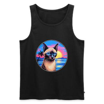 Siam Kurzhaarkatze Aquarell Cartoon Kawaii - Männer Premium Bio Tank Top - Schwarz - Vorne - AI Model Male 178 light (178cm)