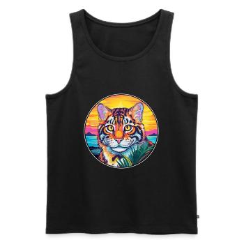 Race de chat tigre aquarelle dessin animé Kawaii animal de compagnie - Débardeur bio Premium Homme - noir - Devant - Michal (187cm)