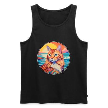 Ingwer Langhaar Katze Aquarell Karikatur Kawaii - Männer Premium Bio Tank Top - Schwarz - Vorne - Michal (187cm)