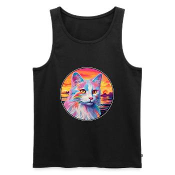 Turkish Angora Cat Breed Watercolor Cartoon Kawaii - Men's Premium Organic Tank Top - black - Front - AI Model Male 178 light (178cm)