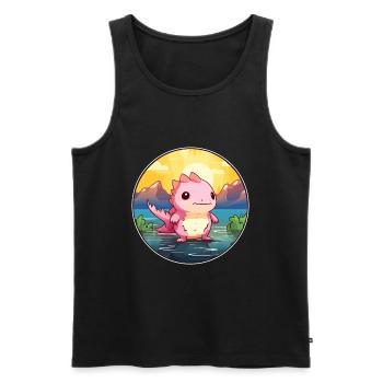 Axolotl Aquarelle Colorée Dessin Animé Kawaii Animal - Débardeur bio Premium Homme - noir - Devant - Michal (187cm)