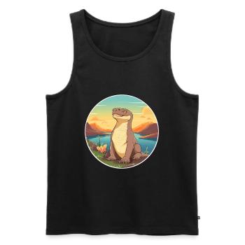 Komodo Dragon Aquarelle Colorée Dessin Animé Kawaii - Débardeur bio Premium Homme - noir - Devant - Michal (187cm)