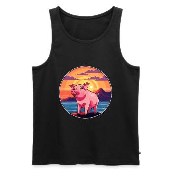 Pig Colorful Watercolor Cartoon Kawaii Animal - Men's Premium Organic Tank Top - black - Front - Michal (187cm)
