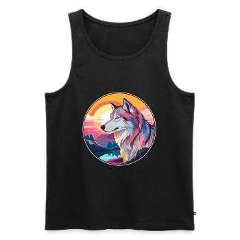 Wolf Colorful Watercolor Cartoon Kawaii Animal - Men's Premium Organic Tank Top - black - Front - AI Model Male 178 light (178cm)