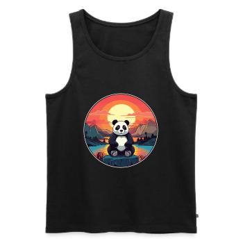 Panda Colorful Watercolor Cartoon Kawaii Animal - Men's Premium Organic Tank Top - black - Front - Michal (187cm)