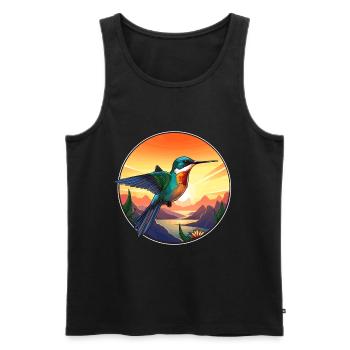 Colibri coloré aquarelle dessin animé kawaii animal de compagnie - Débardeur bio Premium Homme - noir - Devant - Michal (187cm)