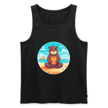 Bär Cartoon Yoga Strand Sommer Illustration - Männer Premium Bio Tank Top - Schwarz - Vorne - AI Model Male 178 light (178cm)