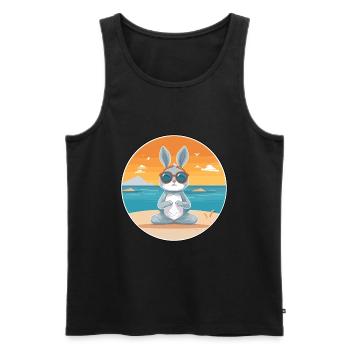 Dessin animé de lapin Yoga plage Illustration d’été - Débardeur bio Premium Homme - noir - Devant - Michal (187cm)