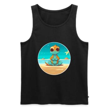 Chameleon Cartoon Yoga Beach Summer Illustration - Men's Premium Organic Tank Top - black - Front - Michal (187cm)