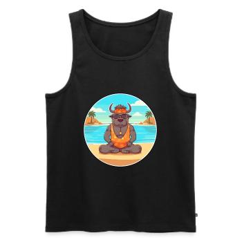 Bison Cartoon Yoga plage Illustration d’été - Débardeur bio Premium Homme - noir - Devant - AI Model Male 178 light (178cm)