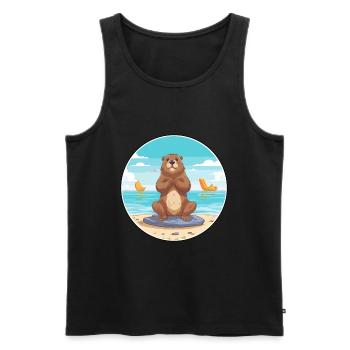 Castor Cartoon Yoga plage Illustration d’été - Débardeur bio Premium Homme - noir - Devant - Michal (187cm)