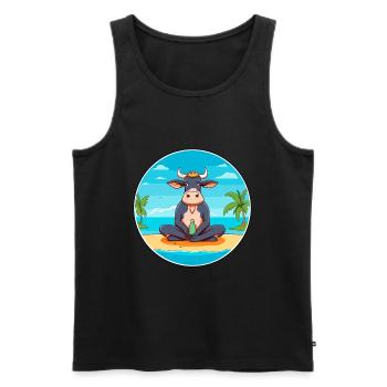 Cow Cartoon Yoga Beach Summer Illustration - Men's Premium Organic Tank Top - black - Front - Michal (187cm)