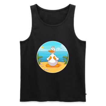 Dessin animé de canard Yoga plage Illustration d’été - Débardeur bio Premium Homme - noir - Devant - Michal (187cm)