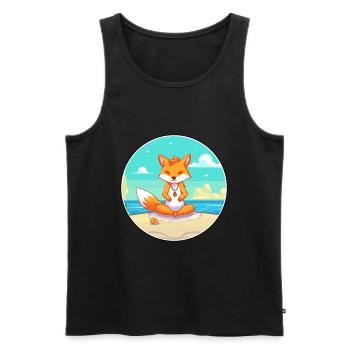 Fox Cartoon Yoga Strand Sommer Illustration - Männer Premium Bio Tank Top - Schwarz - Vorne - AI Model Male 178 light (178cm)