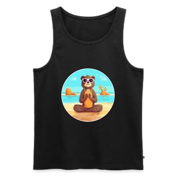 Castor Cartoon Yoga plage Illustration d’été - Débardeur bio Premium Homme - noir - Devant - Michal (187cm)