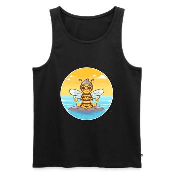 Abeille Cartoon Yoga Plage Illustration D’été - Débardeur bio Premium Homme - noir - Devant - AI Model Male 178 light (178cm)