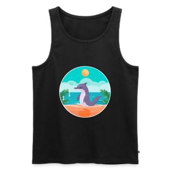 Illustration d’été de Yoga de plage de dessin animé de dauphin - Débardeur bio Premium Homme - noir - Devant - Michal (187cm)