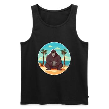 Gorilla Cartoon Yoga Beach Summer Illustration - Men's Premium Organic Tank Top - black - Front - Michal (187cm)