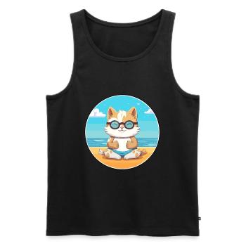 Kitten Cartoon Yoga Beach Summer Illustration - Men's Premium Organic Tank Top - black - Front - Michal (187cm)