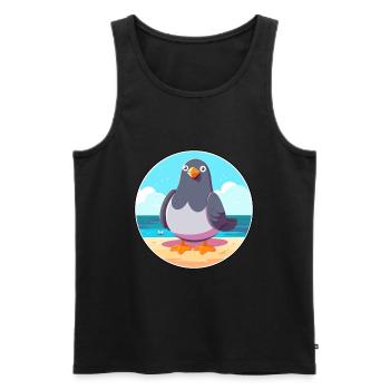 Pigeon Cartoon Yoga Plage Illustration D’été - Débardeur bio Premium Homme - noir - Devant - Michal (187cm)