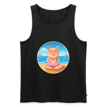 Pig Cartoon Yoga Beach Summer Illustration - Men's Premium Organic Tank Top - black - Front - Michal (187cm)