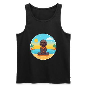 Pudel-Hundekarikatur-Yoga-Strand-Sommer-Illustration - Männer Premium Bio Tank Top - Schwarz - Vorne - Michal (187cm)