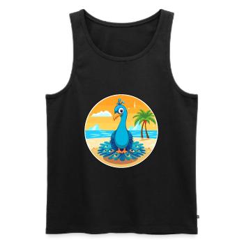 Pfau-Cartoon-Yoga-Strand-Sommer-Illustration - Männer Premium Bio Tank Top - Schwarz - Vorne - Michal (187cm)