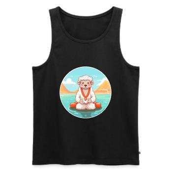 Mouton Cartoon Yoga Plage Illustration D’été - Débardeur bio Premium Homme - noir - Devant - Michal (187cm)