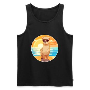 Alpaga drôle dessin animé Kawaii plage Illustration - Débardeur bio Premium Homme - noir - Devant - AI Model Male 178 light (178cm)