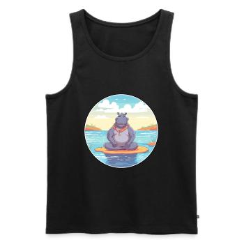 Hippo Cartoon Yoga Beach Summer Illustration - Men's Premium Organic Tank Top - black - Front - Michal (187cm)