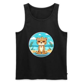 Leopard Cartoon Yoga Strand Sommer Illustration - Männer Premium Bio Tank Top - Schwarz - Vorne - Michal (187cm)