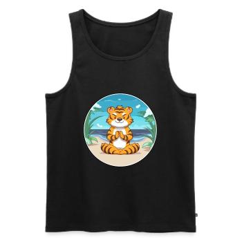 Tiger Cartoon Yoga Beach Summer Illustration - Men's Premium Organic Tank Top - black - Front - AI Model Male 178 light (178cm)