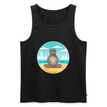 Phoque Dessin Animé Yoga Plage Été Illustration - Débardeur bio Premium Homme - noir - Devant - Michal (187cm)