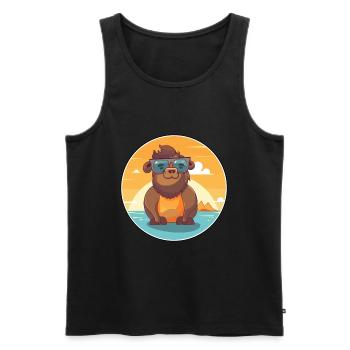 Bison drôle de dessin animé kawaii plage illustration - Débardeur bio Premium Homme - noir - Devant - AI Model Male 178 light (178cm)