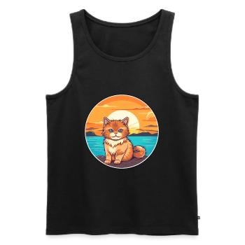 Chat Drôle De Dessin Animé Kawaii Plage Illustration - Débardeur bio Premium Homme - noir - Devant - Michal (187cm)