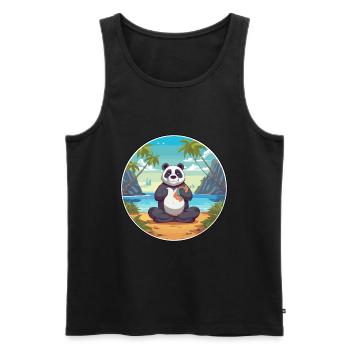 Panda Cartoon Yoga Plage Illustration D’été - Débardeur bio Premium Homme - noir - Devant - Michal (187cm)