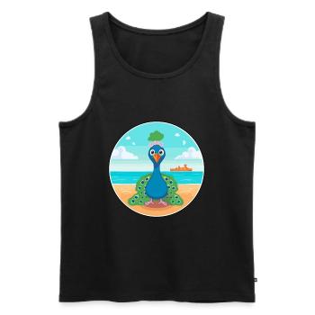Pfau-Cartoon-Yoga-Strand-Sommer-Illustration - Männer Premium Bio Tank Top - Schwarz - Vorne - Michal (187cm)