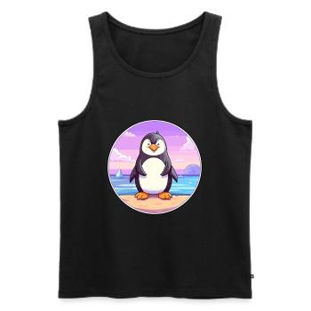 Pinguin-Cartoon-Yoga-Strand-Sommer-Illustration - Männer Premium Bio Tank Top - Schwarz - Vorne - Michal (187cm)