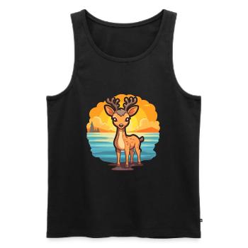 Deer Funny Cartoon Kawaii Beach Illustration - Men's Premium Organic Tank Top - black - Front - Michal (187cm)