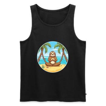 Sloth Cartoon Yoga Beach Summer Illustration - Men's Premium Organic Tank Top - black - Front - Michal (187cm)