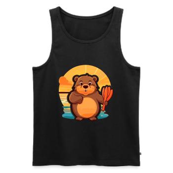 Beaver Funny Cartoon Kawaii Beach Illustration - Men's Premium Organic Tank Top - black - Front - Michal (187cm)