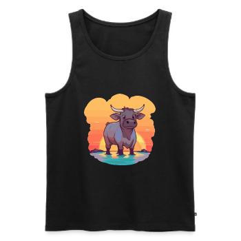 Taureau drôle dessin animé Kawaii plage Illustration - Débardeur bio Premium Homme - noir - Devant - Michal (187cm)