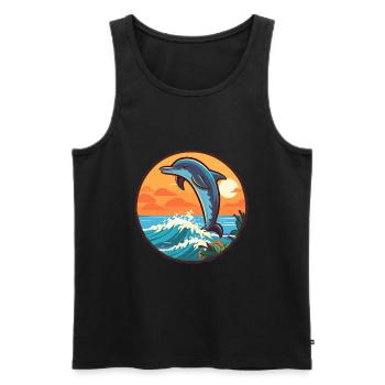 Dolphin Funny Cartoon Kawaii Beach Illustration - Men's Premium Organic Tank Top - black - Front - Michal (187cm)
