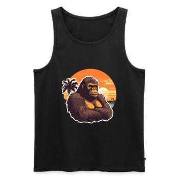 Gorilla Funny Cartoon Kawaii Beach Illustration - Men's Premium Organic Tank Top - black - Front - Michal (187cm)