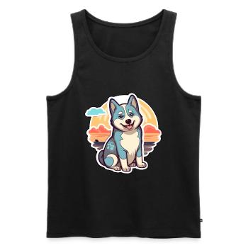 Husky chien drôle dessin animé kawaii plage illustration - Débardeur bio Premium Homme - noir - Devant - Michal (187cm)