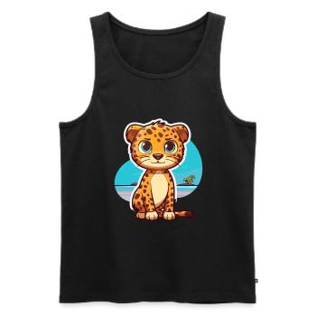 Leopard Lustige Karikatur Kawaii Strand Illustration - Männer Premium Bio Tank Top - Schwarz - Vorne - Michal (187cm)