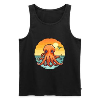 Poulpe drôle de dessin animé kawaii plage illustration - Débardeur bio Premium Homme - noir - Devant - Michal (187cm)