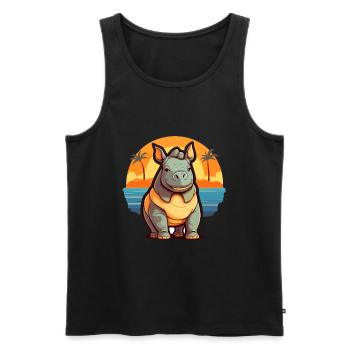 Rhino Funny Cartoon Kawaii Beach Illustration - Men's Premium Organic Tank Top - black - Front - Michal (187cm)